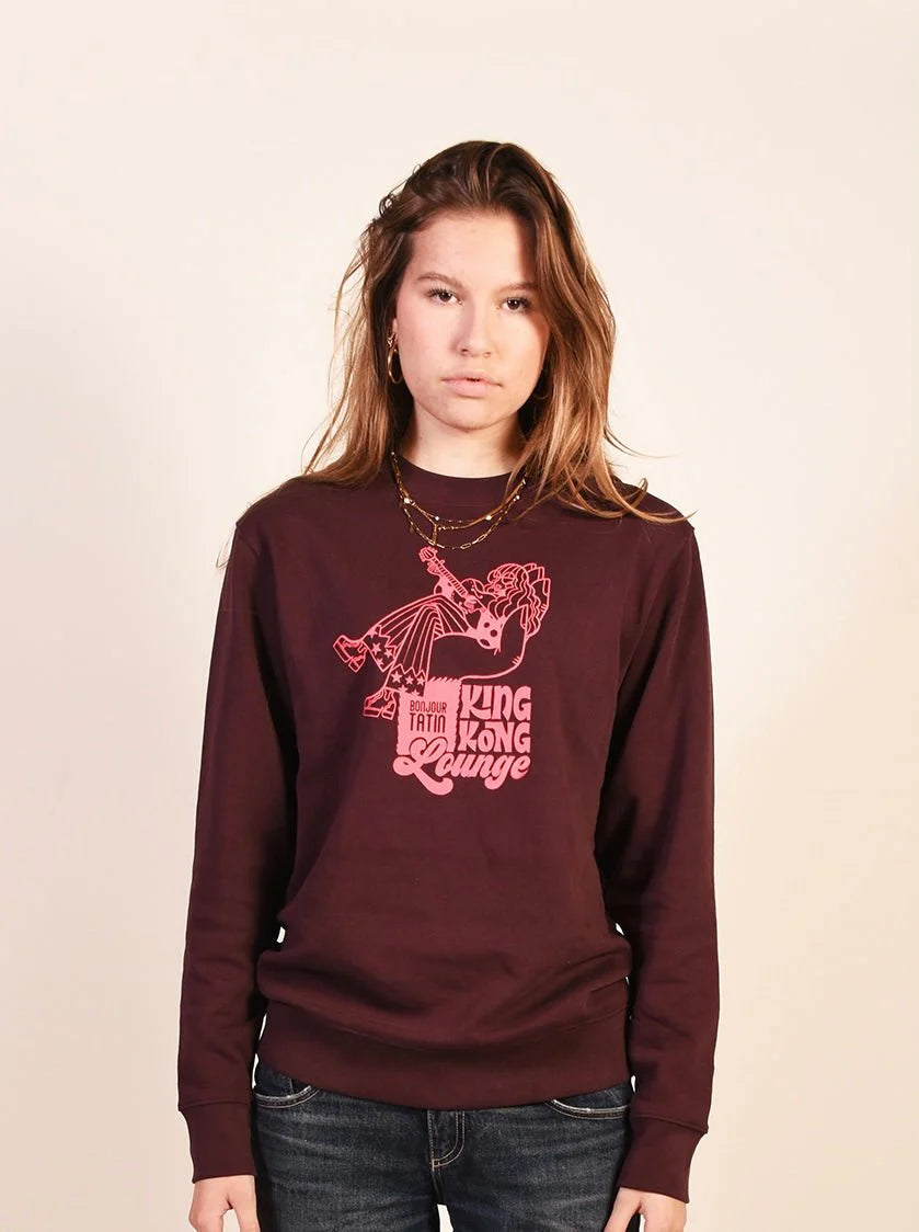 King Kong lounge – Organic Cotton Sweater Bright Red on Burgundy